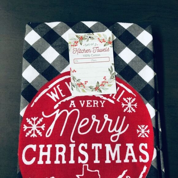 Farmhouse Texas Christmas Holiday Plaid Dish Towels Set - Picture 2 of 2